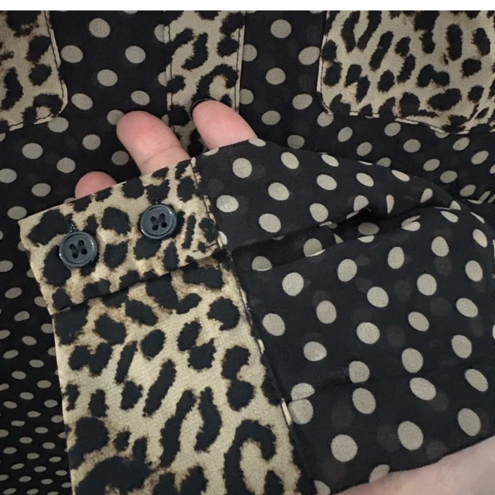 NWT INC International Concepts Black and Tan Sheer‎ Polka Dot Blouse Size Medium - Picture 5 of 10